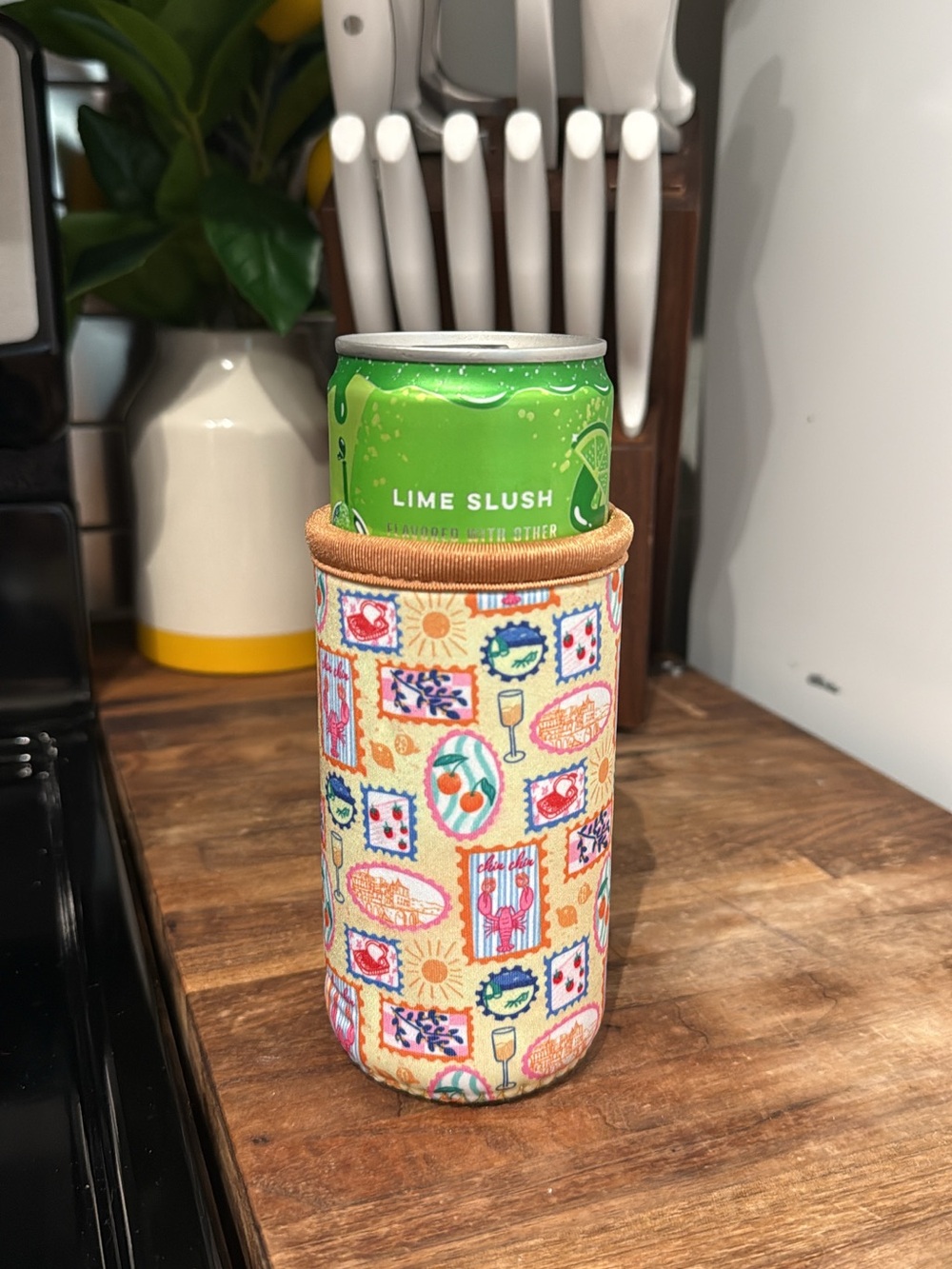 Patterned Neoprene Can Cooler - Yellow & Multicolor